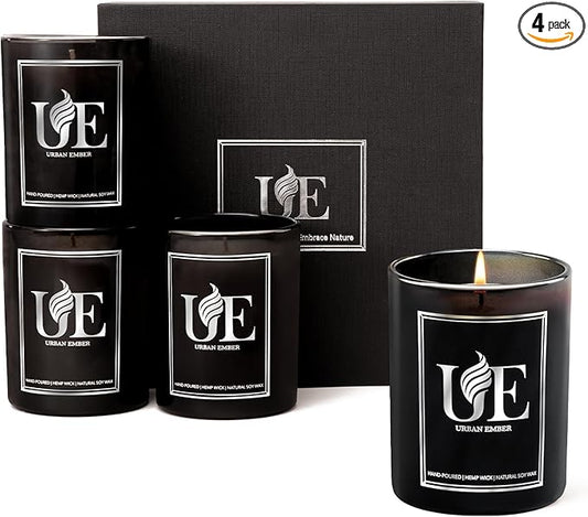 4 Pack Scented Aromatherapy Candles Gifts Set, 32 oz 220 Hour Long Lasting Candles for Home Scented, Amber Wood/Oud Vanilla/Wood Leather/Eucalyptus Mint