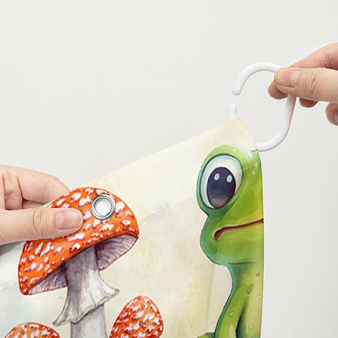 AILONEN Cute Frog Shower Curtain for Bathroom, Mushroom and Frog Bath Curtain,Amphibians Fungus Printed Waterproof Curtain with 12 Plastic Hooks,Green 36" W*72" H