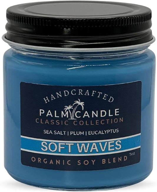 Sea Salt Soy Scented Candle Exquisite Aromatherapy in a Glass Jar Premium Essential Oils 7 Ounces Long-Lasting Burn Time (Soft Waves)