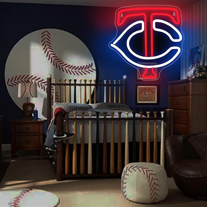 FMXD149 Neon Sign for Wall Decor - Sports Wall Decor, Man Cave, Teen Room, Baseball Fan Gift, Size 13.4 * 13.4 inches