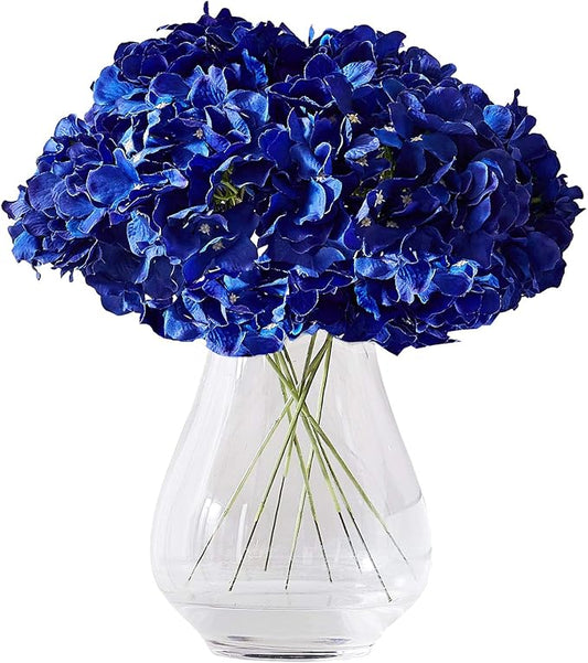 Hydrangea Silk Flower Heads 10 Royal Blue Artificial Hydrangea Silk Flowers Head for Wedding Centerpieces Bouquets DIY Floral Decor Home Decoration with Long Stems