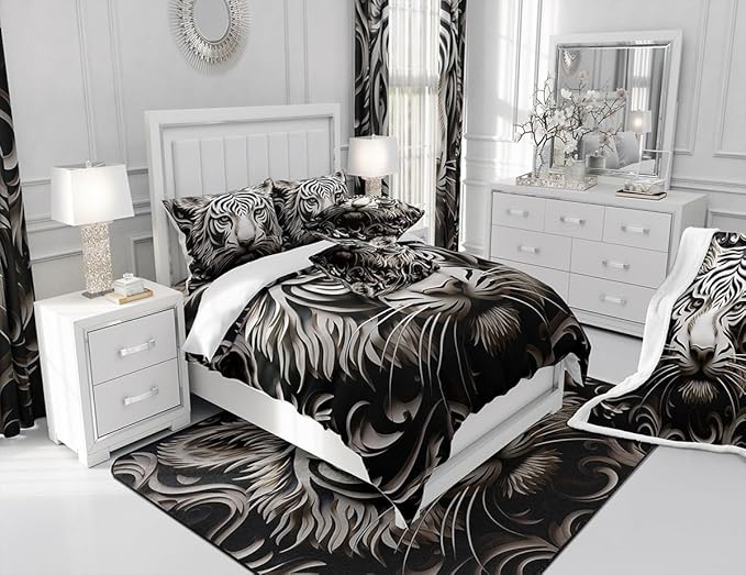 Feelyou Leopard Fabric Shower Curtain for Girls Boys Adult Damask Leopard Bathroom Waterproof Accessories with 12 Hooks Black White Shower Curtain Animal Print Curtains,72x78 Inches