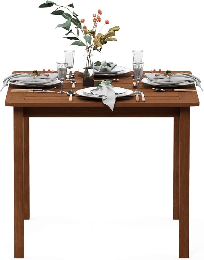 Furinno FG18006 Tioman Hardwood Patio Furniture Square Table with Umbrella Hole, Natural, 35.4"D x 35.4"W x 29.2"H