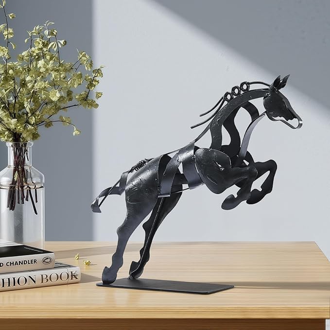 Horse Statue, Unique Metal Art Handmade Sculpture for Home Decor, Rustic Decor, Gifts for Horse Lovers (Black)