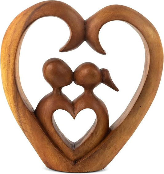 8" Wooden Hand Carved Abstract Contemporary Statue - Heart and Soul - Figurine Gift Home Decor Sculpture Accent Handmade Art Decoration
