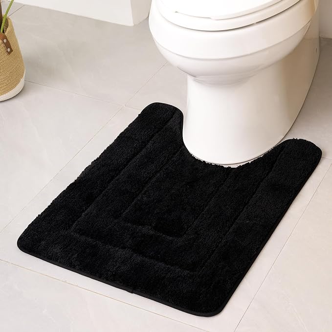 GRANNY SAYS Bathroom Toilet Rugs U Shaped, Bath Mats for Bathroom, Shower Room Rugs Non Slip Washable, Absorbent Microfiber Toilet Mat, Soft Plush Shaggy Bath Carpet, 20" x 24", Black