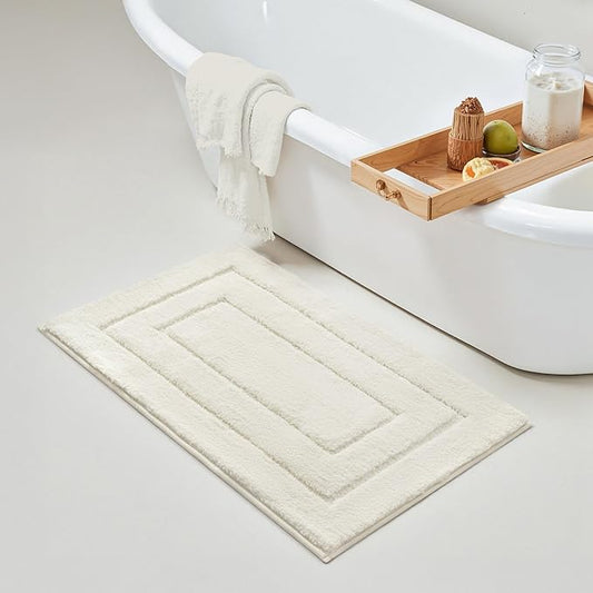 GRANNY SAYS Bathroom Rugs Non Slip, 16" x 24", Bath Rugs for Bathroom Washable, Bath Mats for Floor, Microfiber Bath Mat for Tub, Absorbent Bath Rugs for Shower Room, Ivory