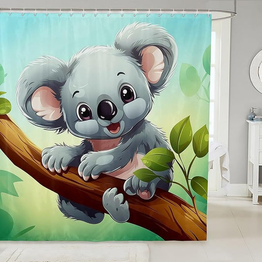 Feelyou Cute Koala Shower Curtain Cartoon Koala Fabric Shower Curtain for Kids Boys Girls Kawaii Animal Bathroom Waterproof Accessories with 12 Hooks Nutrue Theme Curtains,72x78 Inches