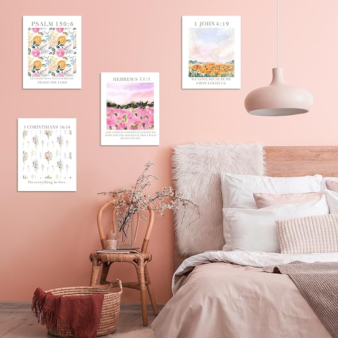Habseligkeit Unframed Pink Room Decor, Pink Flower Wall Art Prints, Posters for Girls Room Aesthtic, Girls Dorm Wall Decor 8X10in, Set of 6