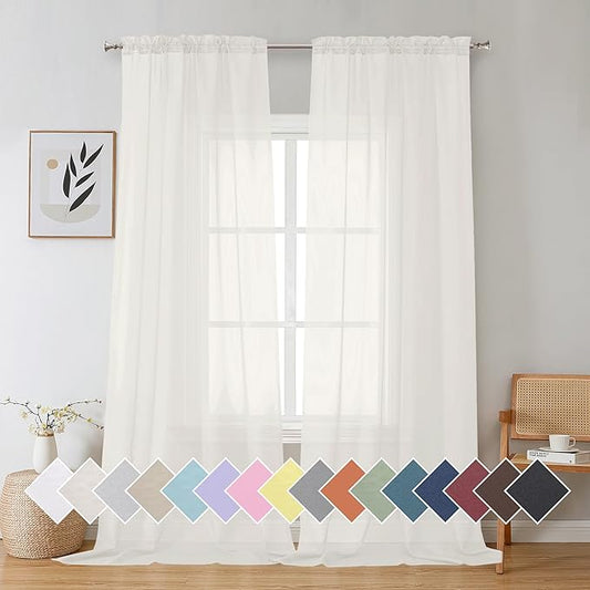 Aiyufeng Sheer Ivory Curtains 120 inches 2 Panels Set Extra Long Sheers, Classic Privacy Sheer Vertical Drapes for Farmhouse/French Door/Living Room, Rod Pocket, W40 x L120