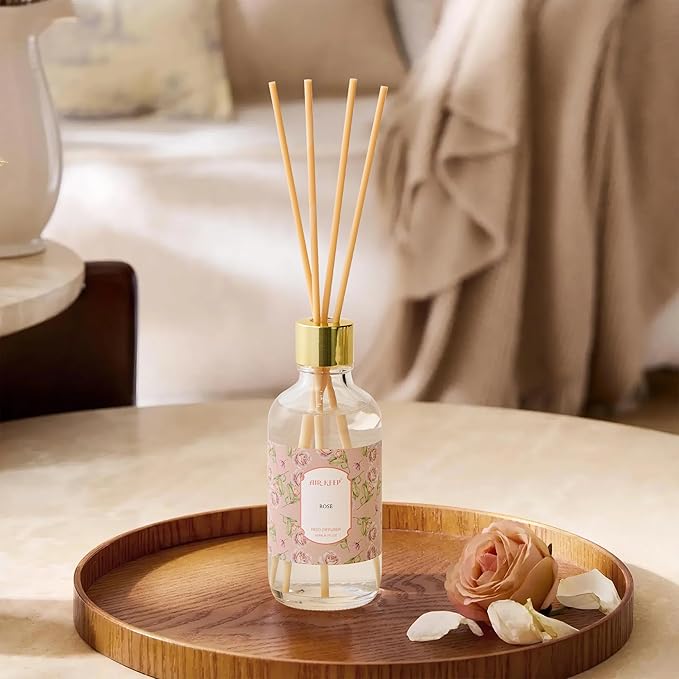Airkeep Reed Diffuser Oil Set with Reed Sticks,Rose Aromatherapy Oil Scent Diffuser for Home Office Bathroom Decoration Perfume and Gifts 200ml/6.76 oz