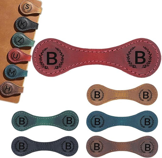 Magnetic Leather Bookmark with 26 Initial for Reading Women,Personalized Magnet Book Marks Gifts for Men,Book Lovers (Red, B)