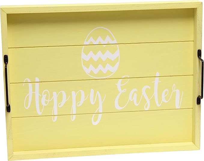 Elegant Designs HG2000-YHE Decorative Wood Serving Tray w/Handles, 15.50" x 12", Hoppy Easter