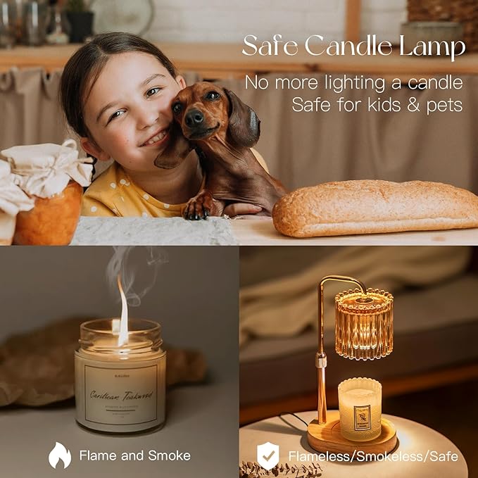 Candle Warmer Lamp with Timer: Gold Candle Warming Lamp with 2 Bulbs Height Adjustable Wax Melt Warmer Dimmable Modern Bedroom Decor Gift for Women