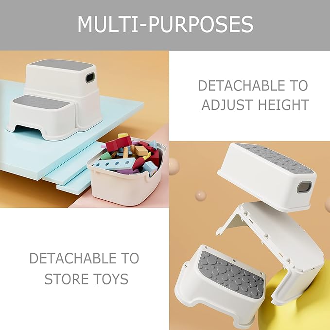 HOMKO 2 Step Kids Toddler Potty Training Step Stool for Bathroom Kitchen Sink and Toilet Anti-Slip Potty Stools, 3 in 1 Independent Stepping Stool, Grey…