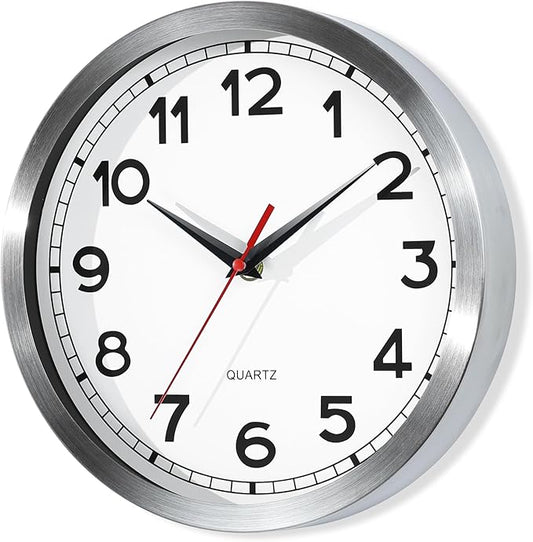 AYRELY® Wall Clock – 10 Inch Metal Decorative Modern Analog Clock, Silent Non-Ticking Battery Operated Small Classic Wall Clocks for Kitchen, Living Room, Bedroom, Office, Bathroom（Classic-10in）