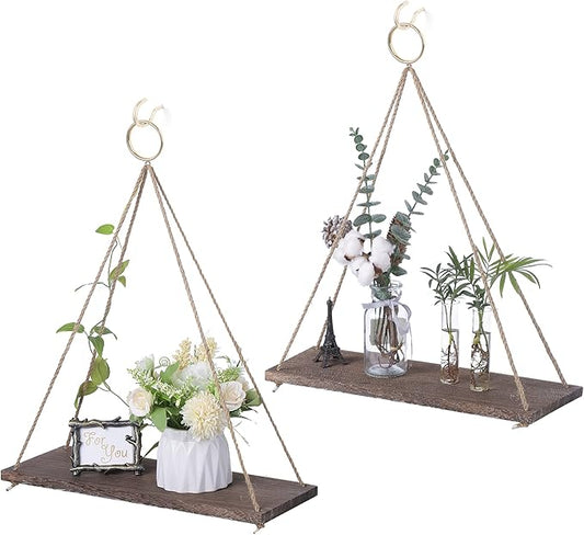 MITIME Hanging Shelves for Wall Window Plant Shelf Indoor Floating Wall Shelves for Bedroom Bathroom Living Room Wall Hanging Shelf Boho Wall Decor .Home, Set of 2 (Large)