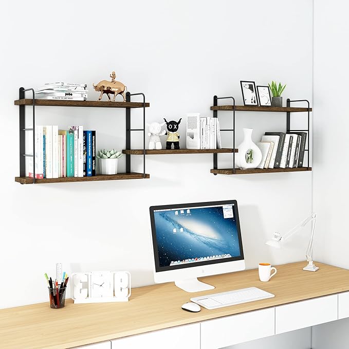Wall Mounted Floating Shelves, Wall Shelves, Rustic Wall Decor Wood Shelves for Bedroom, Living Room, Bathroom and Kitchen Storage, Easy Installation (5, Brown)