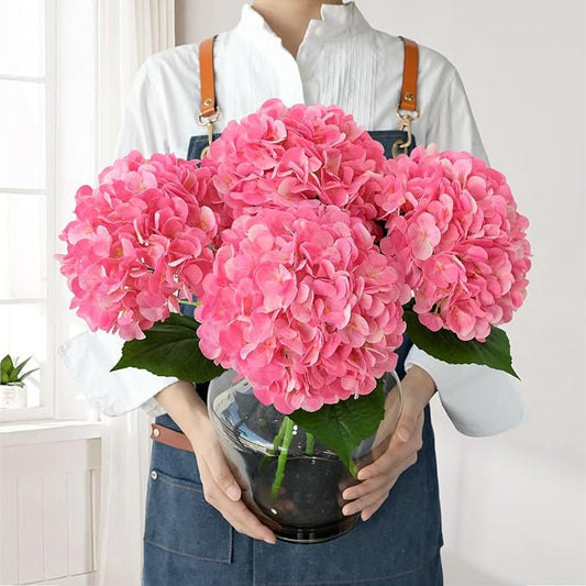 Hydrangea Artificial Flowers, 4Pcs 22" Large Lifelike Faux Flowers, Full Fake Artificial Hydrangeas with Stems for Bouquet Table Centerpieces Home (Fuchsia)