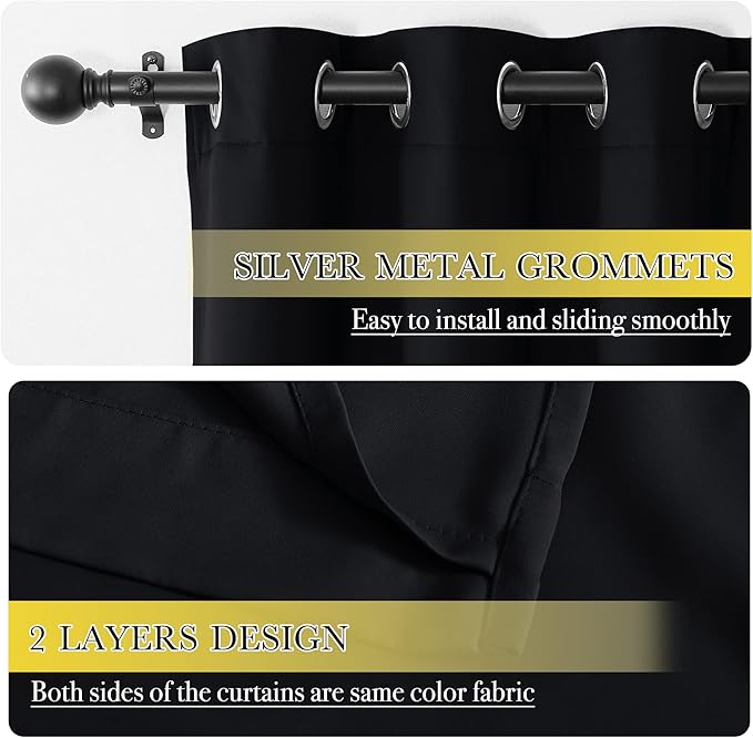 NICETOWN Cold Blocking 100% Black Out Curtains 95 inch Long, Durable Same Color Lined Blackout Drapes for Bedroom, Energy Saving Long Curtains for Patio Sliding Door, 52 inches x 95 inches, 2 Panels