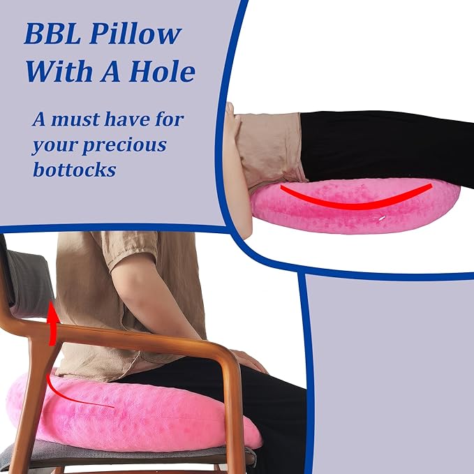 BBL Pillow After Surgery for Butt Sleeping, Brazilian Butt Lift Pillow Post Surgery Recovery for Sitting Sleeping Driving Donut Pillow for Woman Lumbar Back Cushion Seat Foam (Pink Dot)