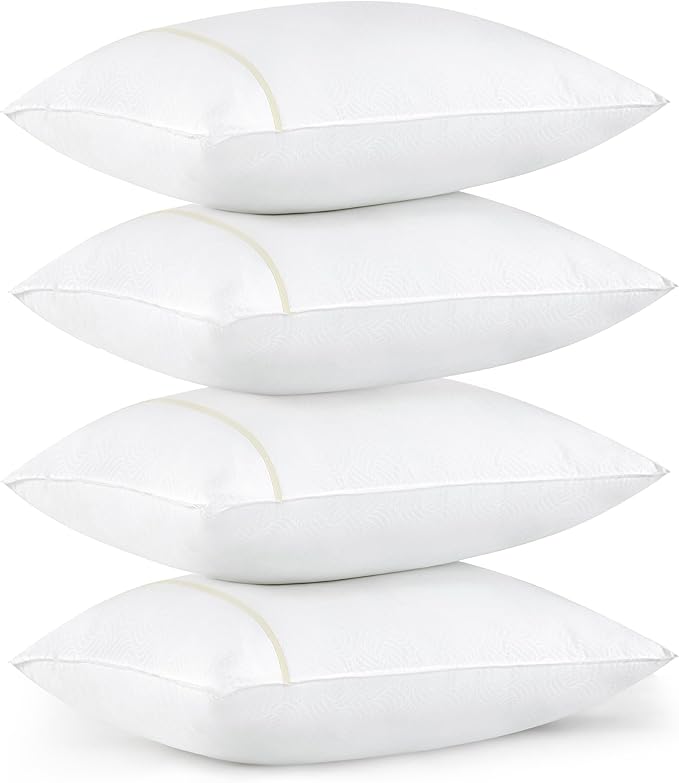 Bedsure Hotel Pillows - Luxury Bed Pillows for Sleeping with Decoration Strip Breathable Cover Soft & Supportive Pillows for Side, Back or Stomach Sleepers (4, Light Khaki, Standard)