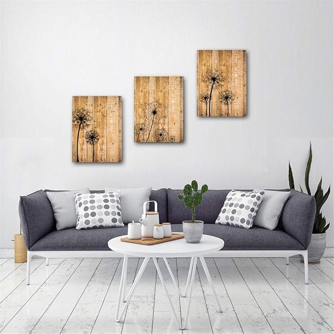modern Bathroom wall decoration for bedroom canvas wall art for living room kitchen works of art dandelion wood grain flowers Watercolor painting canvas prints office home decoration 16 "x 24" 3 piece