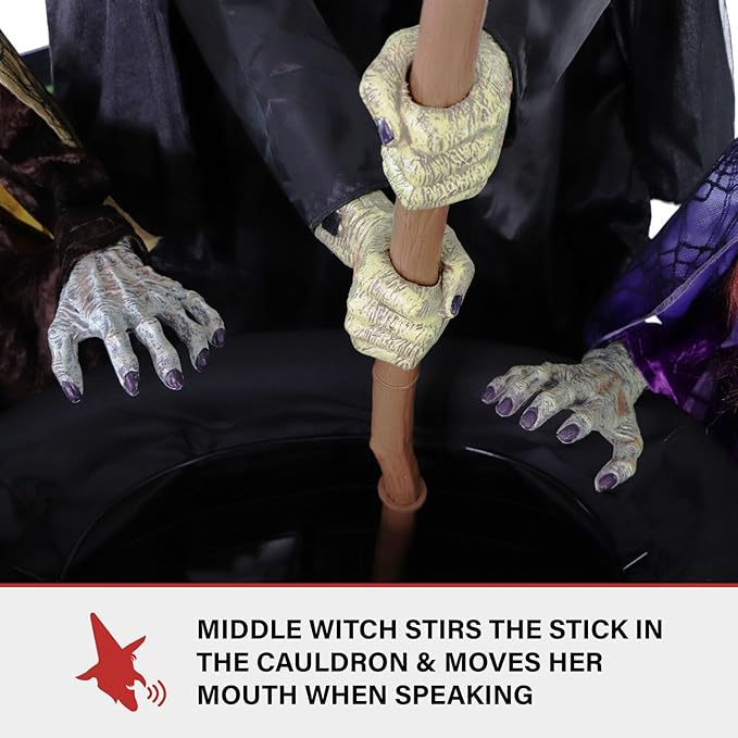 Haunted Hill Farm Motion-Activated Wicked Sitchwick Sisters, Plug-in Talking Scare Halloween Animatronics for Indoor or Covered Outdoor Display, Creepy and Modern Fright Props for Home