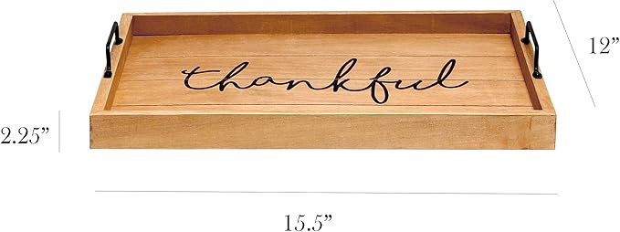 Elegant Designs HG2000-NTF Decorative Wood Serving Tray w/Handles, 15.50" x 12", Thankful