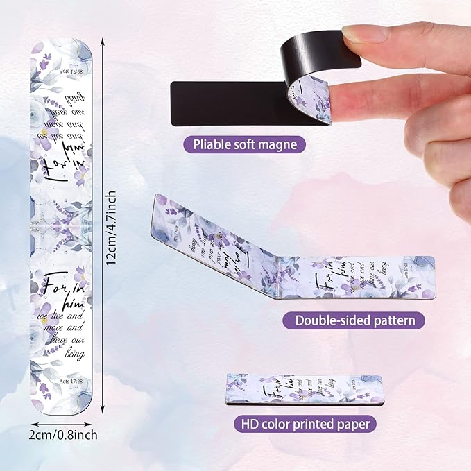 Zonon 48 Pcs Bible Verse Magnetic Bookmarks, Inspirational Scripture Christian Book Markers Religious Motivational Encouragement Flower Page Clips Presents for School Supplies (Stylish Style)