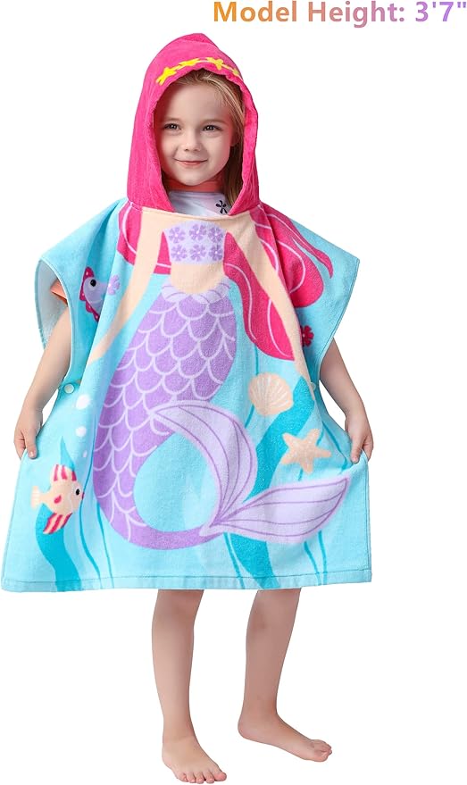 Cotton Kids??Towels with Hood for Bath Beach Pool Toddler Hooded Towel Poncho Swim Cover-ups with Drawstring Bag
