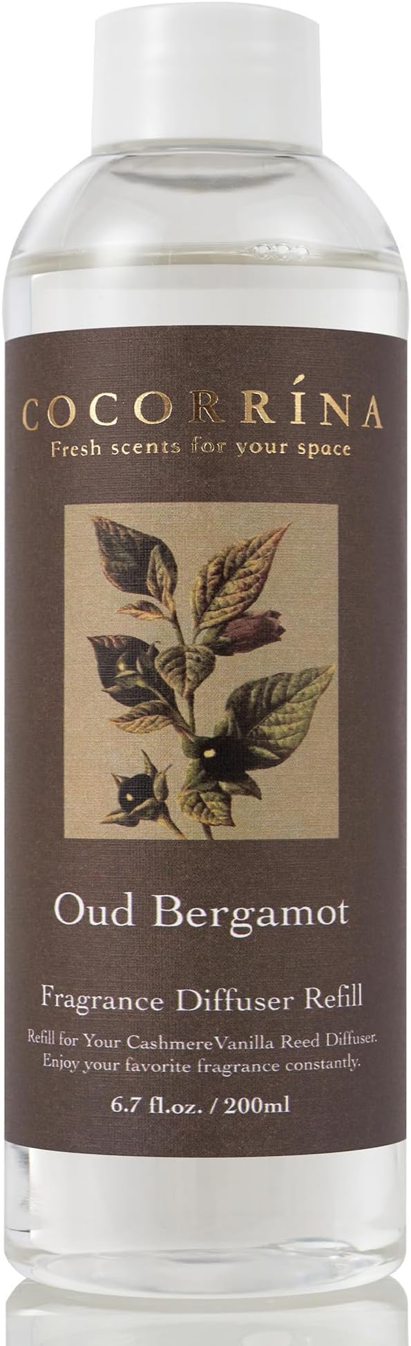 COCORRÍNA Reed Diffuser Refill - Oud Bergamot 6.7 oz. Reed Diffuser Oil Refill Home Fragrance for Bedroom, Bathroom Home Decor