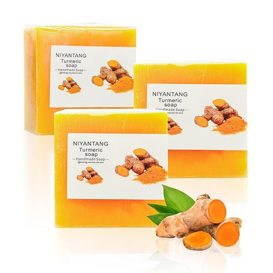 3 PCS Turmeric Soap Bar, Natural Bar Soap for Face & Body, Handmade Tumeric Bar with Coconut Oil, Cleanse Skin, Moisturizing & Soothing Gentle Cleanser for All Skin Types