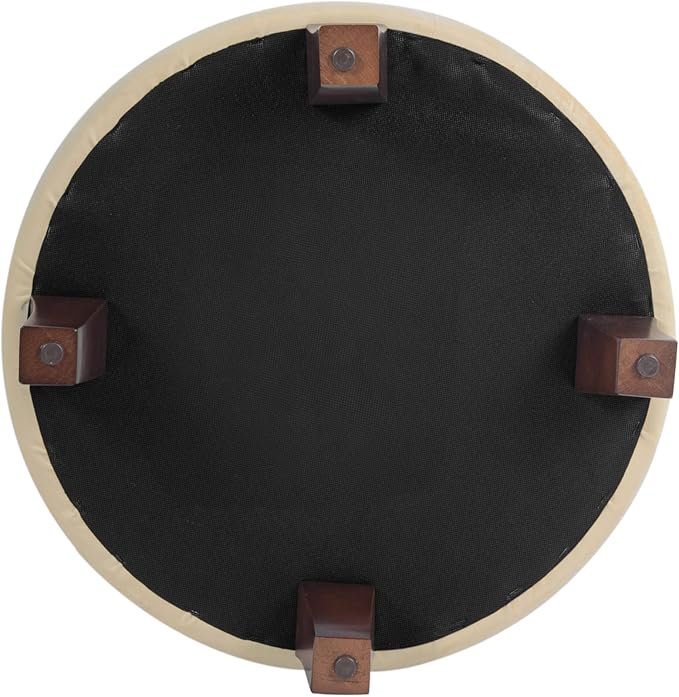 Homepop Home Decor | Upholstered Round Velvet Tufted Foot Rest Ottoman | Ottoman with Storage for Living Room & Bedroom | Decorative Home Furniture, Cream Small