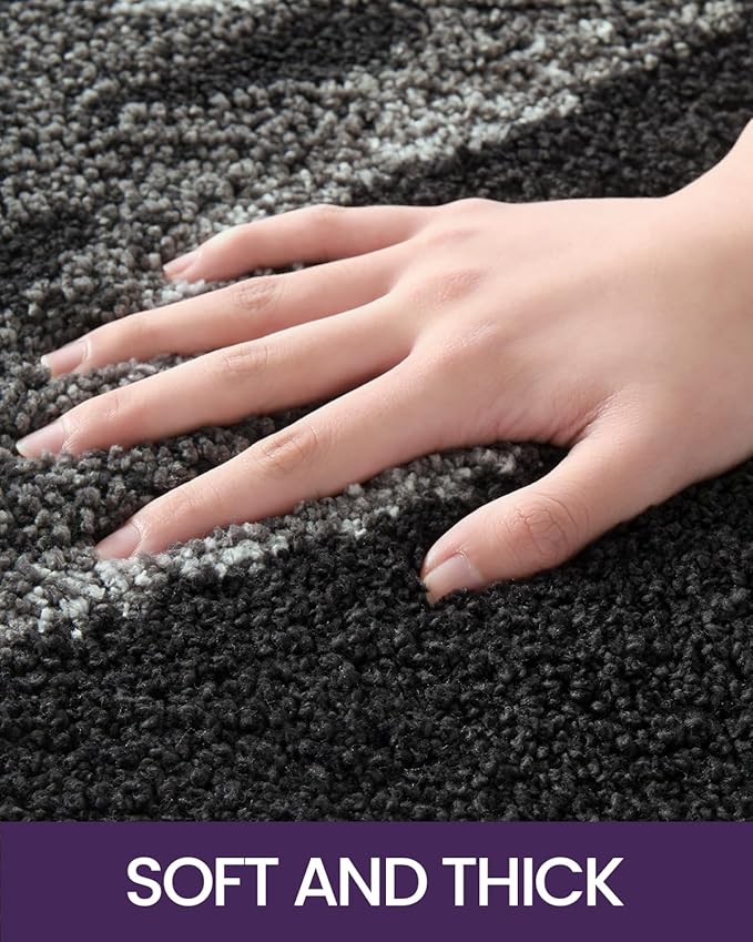 DEXI Soft Plush Bathroom Mat, Non Slip Washable Bath Rug, Absorbent Bathmat for Shower Tub Sink Toilet, 24x43, Black