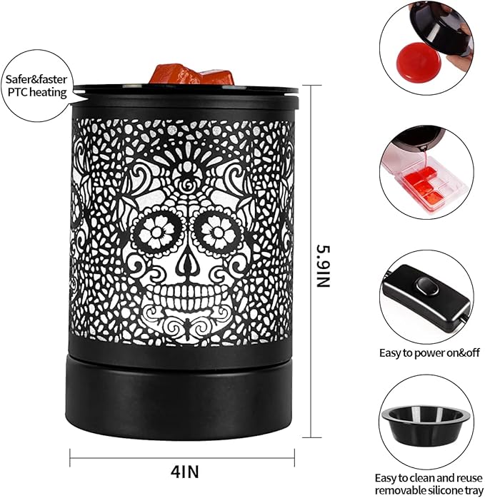 Skull Black Electric Fragrance Wax Melts Warmer Oil Melter Scented Tart Burner for Home Decor