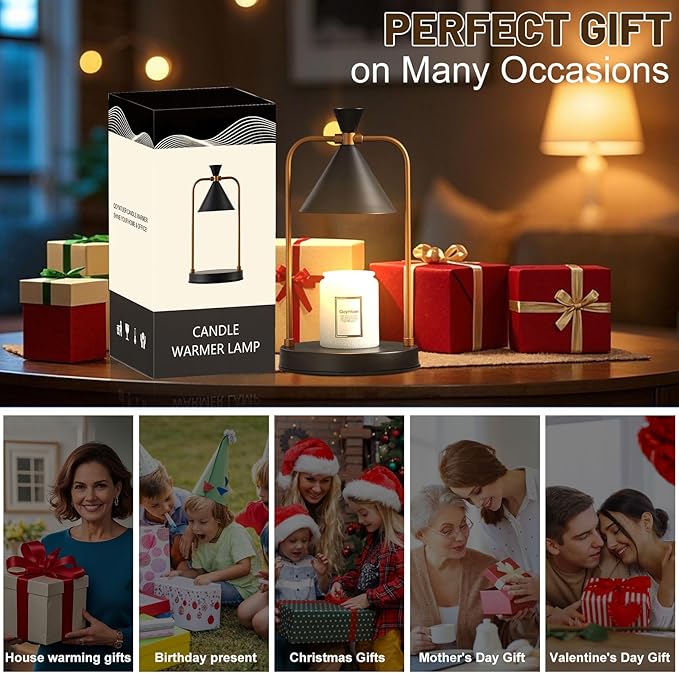 Candle Warmer Lamp with Timer Dimmer, Birthday Gifts for Women Mom, House Warming Gifts New Home Room Decor, Plug-in Operated Wax Melt Warmer for Scented Jar Candles with 2 Bulbs