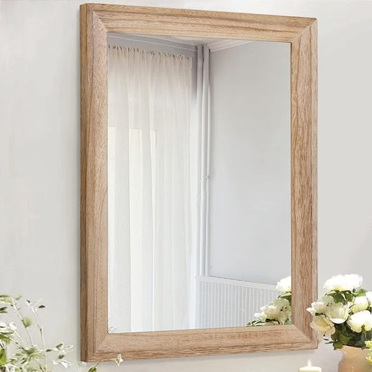 AAZZKANG Rustic Mirrors for Wall Rectangle Wooden Frame Hanging Mirror for Bedroom Bathroom Living Room Entryway Large 20"x16"