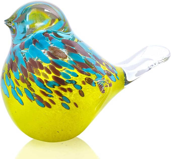 QFkris 6.5'' Blown Glass Bird Figurines Collectibles Multi-Colored Bird Statue Ornament Decor Crystal Animal Paperweight Gift