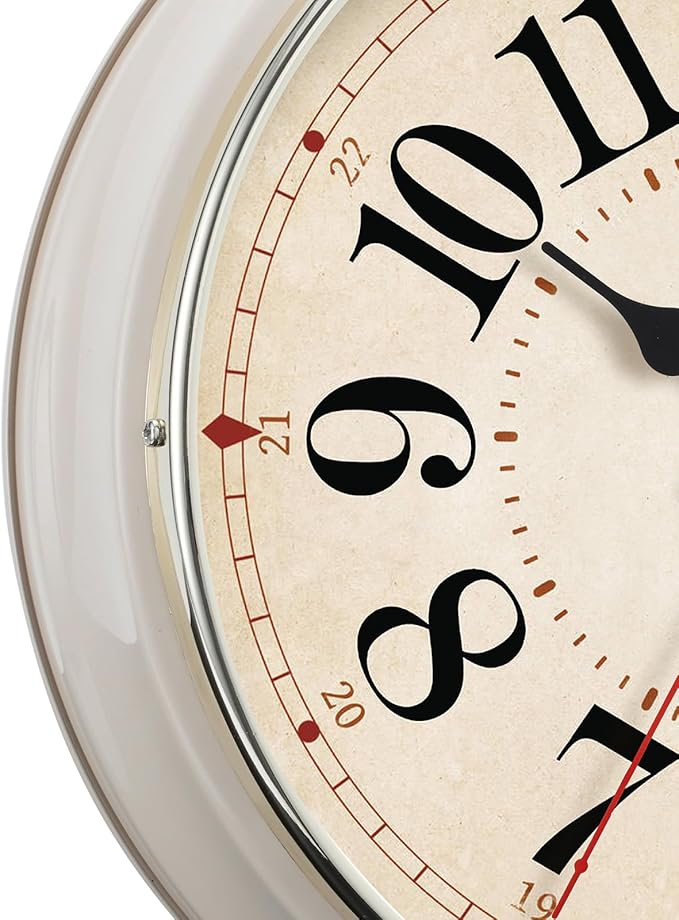 Wall Clock Metal 12.4" Retro Vintage Wall Clocks Countryside Style Silent Non Ticking Easy to Read for Living Room, Kitchen, Bedroom, Office, Bar(12.4" Beige)