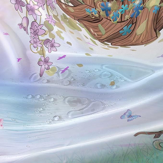 AILONEN Yellow Tree Leaves Shower Curtain,Botanical Floral Plants Vine Shower Curtain,Butterfly Floral Shower Curtain for Bathroom Decor Polyester Waterproof with Grommets and Hooks 72" W*84" H