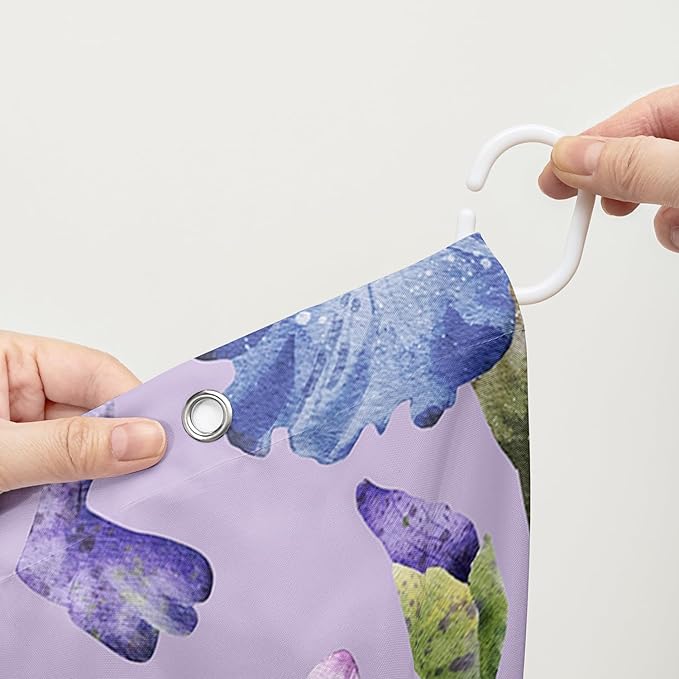 AILONEN Floral Shower Curtain, Pretty Purple Iris Pattern Shower Curtain Set for Girls Boys Teens Kids,Fantasy Vintage Flower Fabric Shower Curtains for Bathroom,60" W*72" H