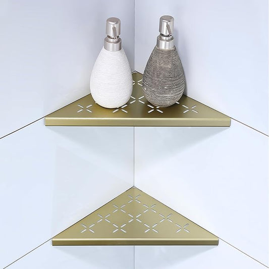 10" Corner Shower Shelf, 2-Pack Shower Shelves SUS304 Stainless Steel Bathroom Shelves for Tile Walls, Recessed Corner Shelf Organizer Rack, No Drilling (Brushed Gold)