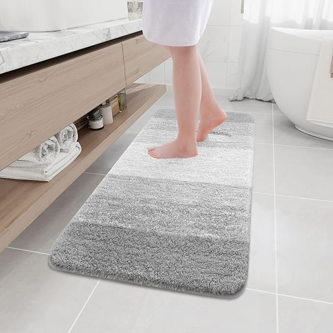 Arotive Microfiber Bathroom Rugs, Shaggy Soft and Absorbent Bath Rug, Non-Slip, Thick Plush Machine Washable Dry Bath Mats for Bathroom, Tub and Shower, 47x17, Light Grey