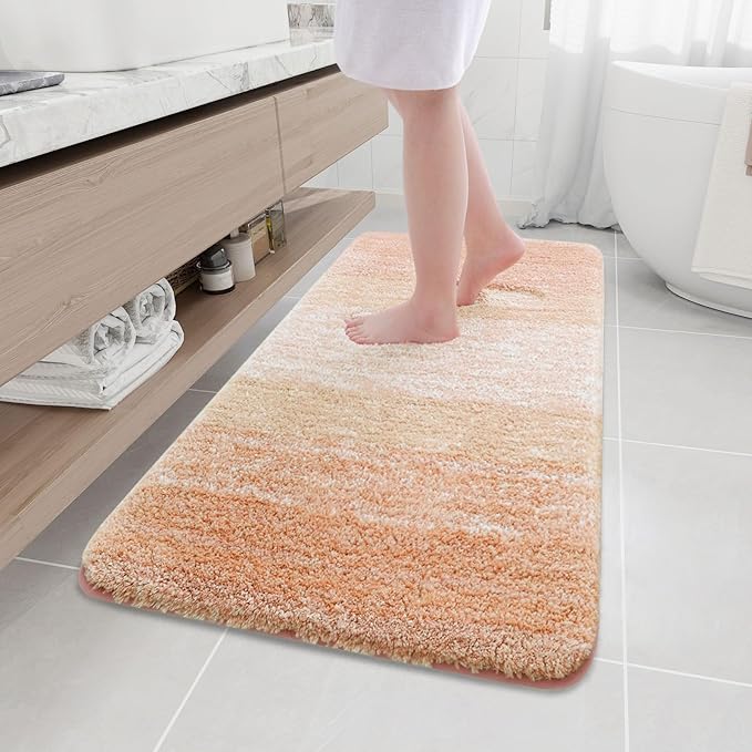 Arotive Microfiber Bathroom Rugs, Shaggy Soft and Absorbent Bath Rug, Non-Slip, Thick Plush Machine Washable Dry Bath Mats for Bathroom, Tub and Shower, 47x24, Peach