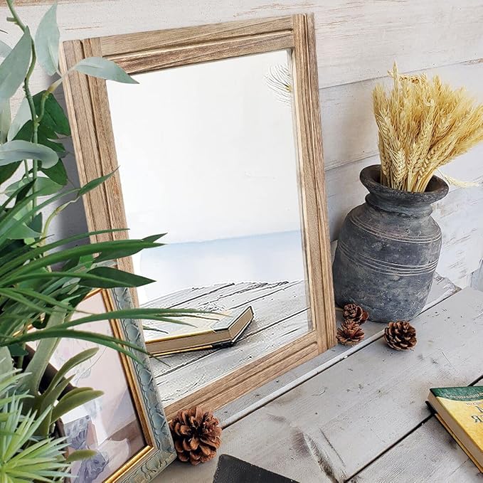 AAZZKANG Rustic Mirror for Wall with Rectangle Wood Framed Decorative Hanging Mirrorrs Large 20"x16"for Bedroom Bathroom Living Room Dressing Room