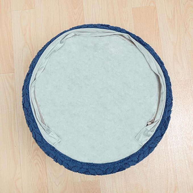Round Pouf Ottoman Stuffed 20 x 20 x 14 Inches Boho Poof Foot Stool Home Decor Floor Pouffe Ottoman Foot Rest for Couch Sofa Bean Bag Chairs Living Room Bedroom (Navy Blue)