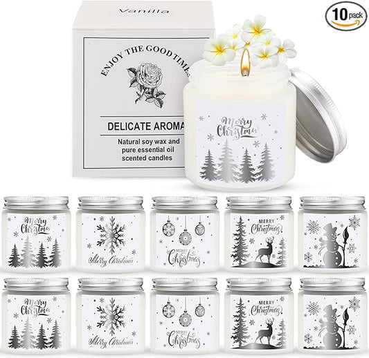 MTLEE 10 Pcs Christmas Candle Gift Set Scented 10 Fragrances Aromatherapy Candle Gift Set for Women Christmas Holiday Presents(Silver Lid)