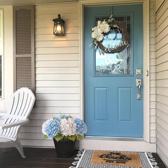 Light Blue Flowers Real Touch Artificial Hydrangeas, 3Pcs 21”Large Royal Latex Silk Flowers,Long Stems Fake Flower Bouquet for Centerpieces Table Home Party