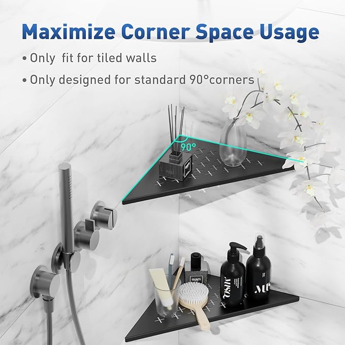 Shower Corner Shelf 10" Slot Design Shower Shelves for Tiled Wall, 304 Stainless Steel Recessed Organizer Corner Shelves for Bathroom Decor, Matte Black, 2 Pack (Cross)